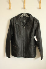 NEW East Fifth Black Genuine Leather Zip Collared Jacket | XL