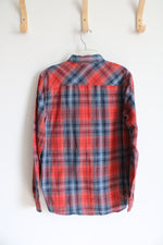 Route 66 Orange & Blue Plaid Button Down Shirt | Youth XL (14/16)