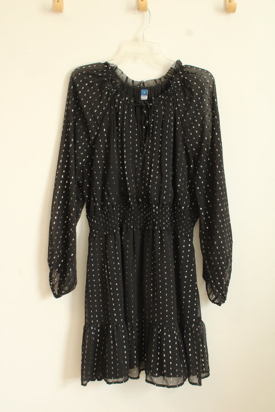 Old Navy Black and Silver Metallic Sheer Dress | XL