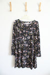NEW LOFT Colorful Floral Black Knit Long Sleeved Dress | XS