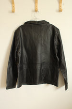 NEW East Fifth Black Genuine Leather Zip Collared Jacket | XL