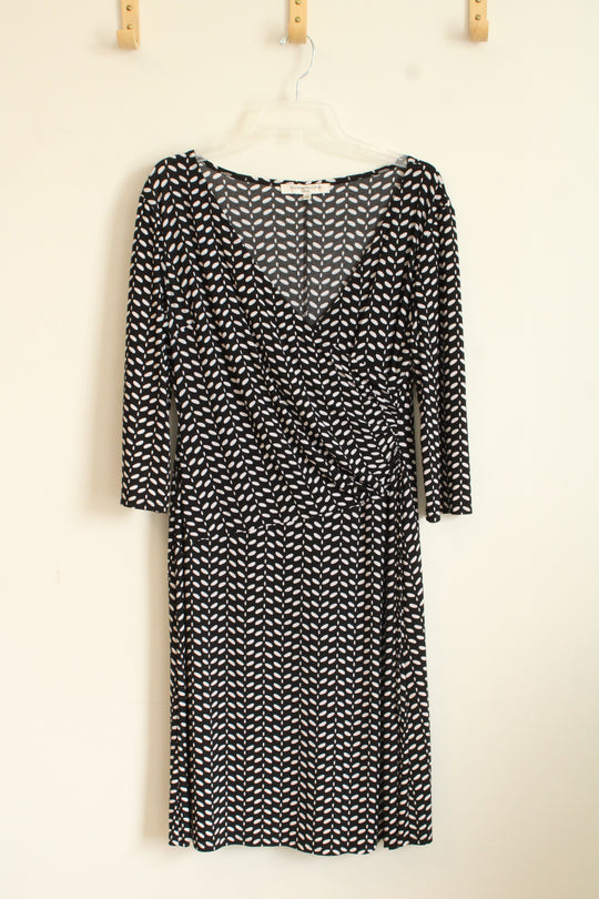 Evan Picone Black and White Printed Wrap Style Dress | 14