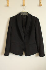 Ann Taylor Black Textured Blazer with Frayed Hems | 8