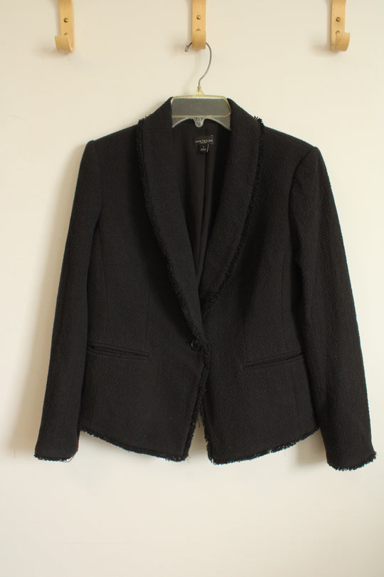 Ann Taylor Black Textured Blazer with Frayed Hems | 8