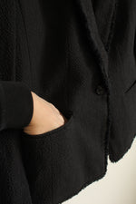 Ann Taylor Black Textured Blazer with Frayed Hems | 8