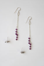 Purple Chain & Heart Stud Earring Pair