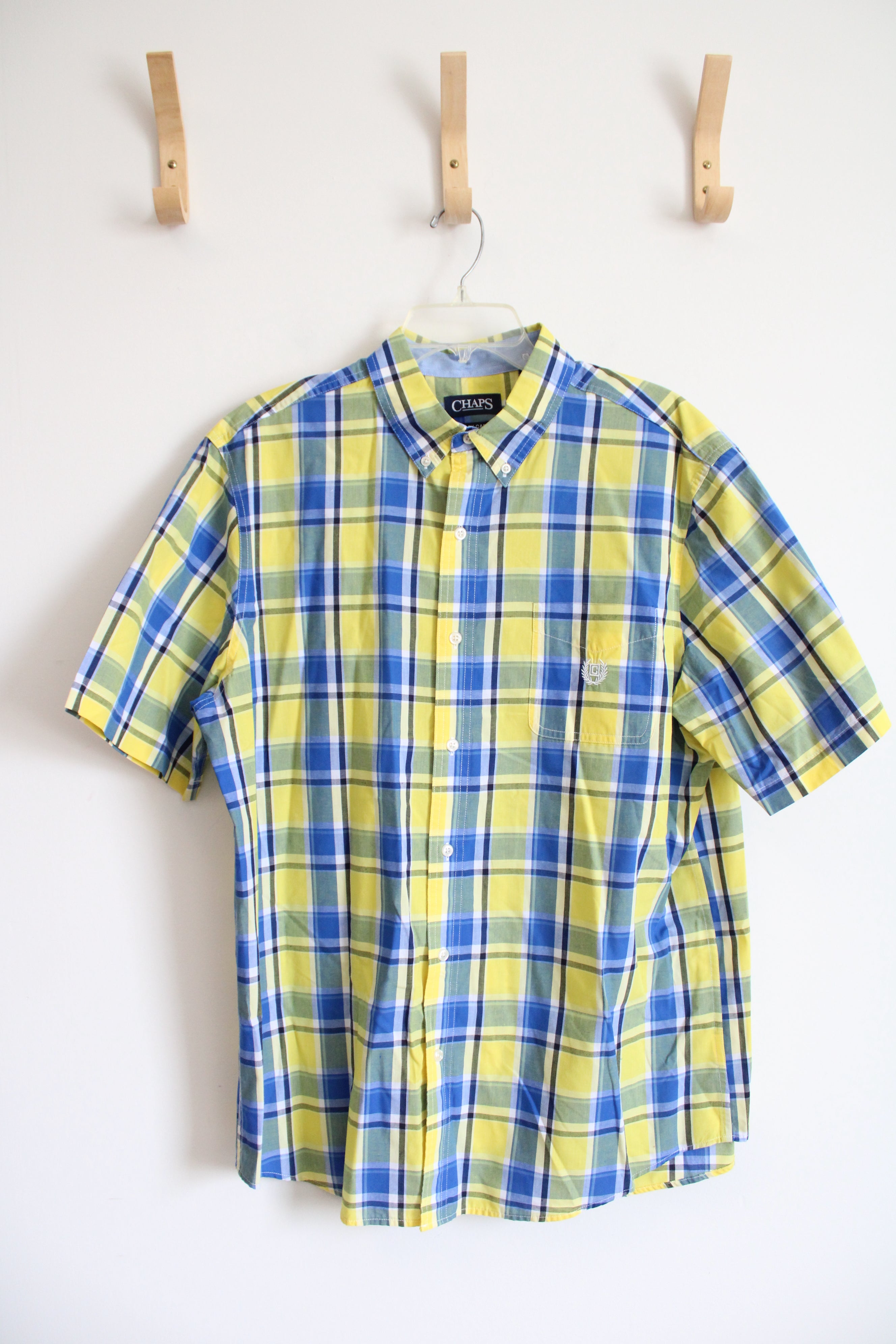 Chaps Easy Care Yellow & Blue Plaid Button Down Shirt | XL