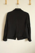 Ann Taylor Black Textured Blazer with Frayed Hems | 8