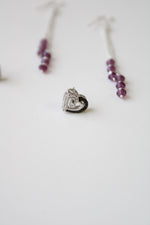 Purple Chain & Heart Stud Earring Pair