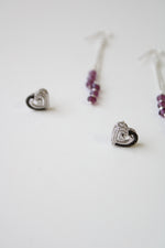 Purple Chain & Heart Stud Earring Pair