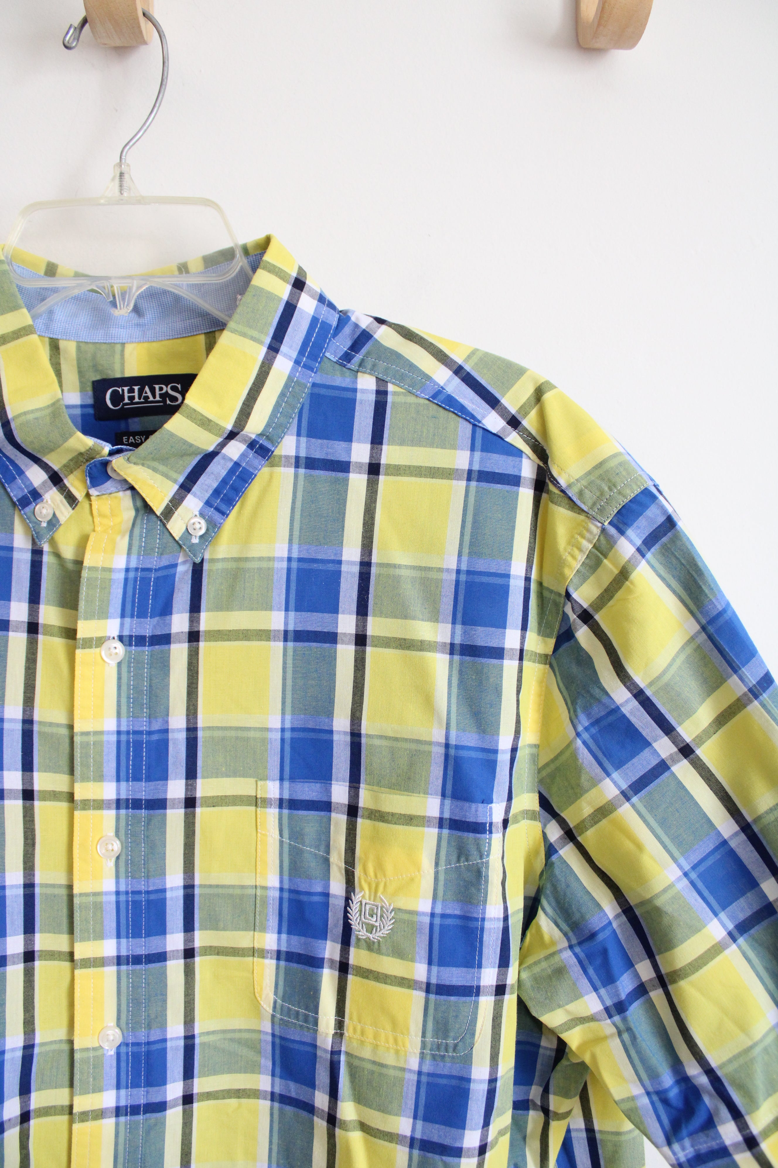 Chaps Easy Care Yellow & Blue Plaid Button Down Shirt | XL