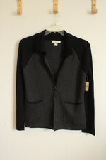 NEW Coldwater Creek Wool Blend Gray and Black Colorblock Button Front Sweater Jacket | M