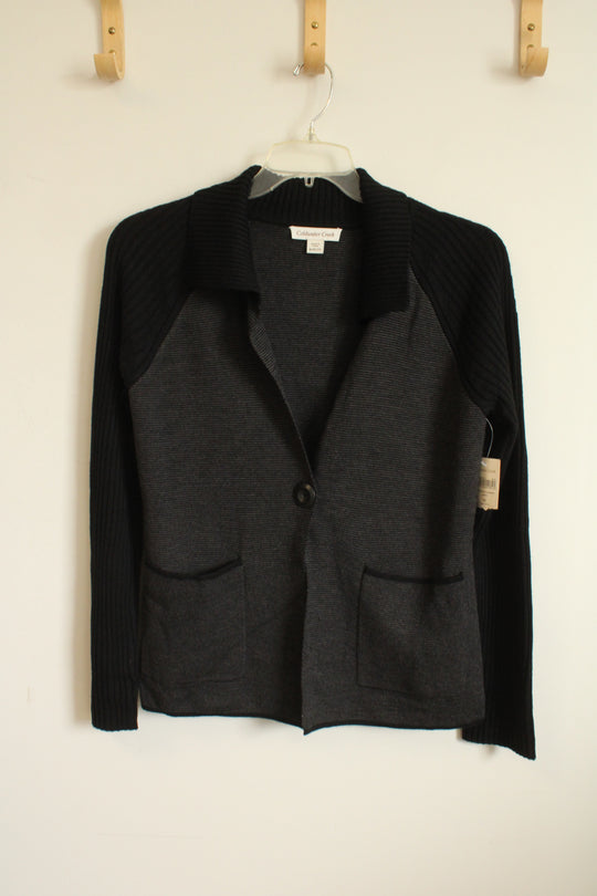 NEW Coldwater Creek Wool Blend Gray and Black Colorblock Button Front Sweater Jacket | M
