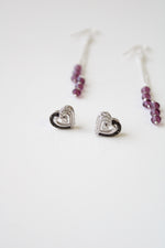 Purple Chain & Heart Stud Earring Pair