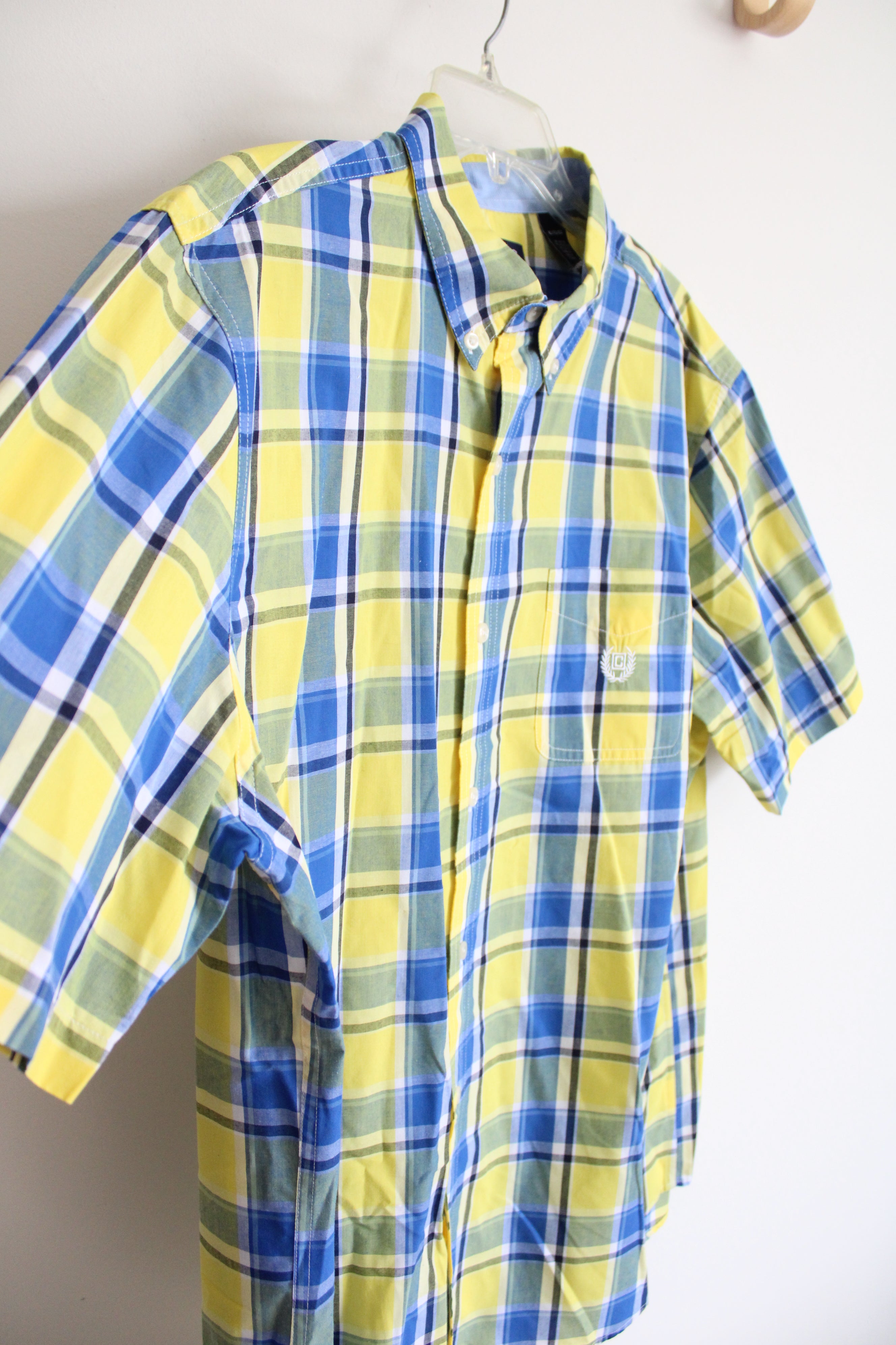 Chaps Easy Care Yellow & Blue Plaid Button Down Shirt | XL