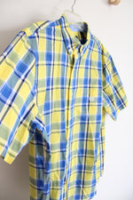 Chaps Easy Care Yellow & Blue Plaid Button Down Shirt | XL