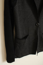 NEW Coldwater Creek Wool Blend Gray and Black Colorblock Button Front Sweater Jacket | M