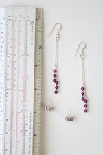 Purple Chain & Heart Stud Earring Pair