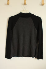 NEW Coldwater Creek Wool Blend Gray and Black Colorblock Button Front Sweater Jacket | M