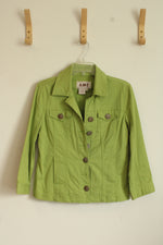 AMI Green Button Front Collared Light Jacket with Decorative Buttons | S
