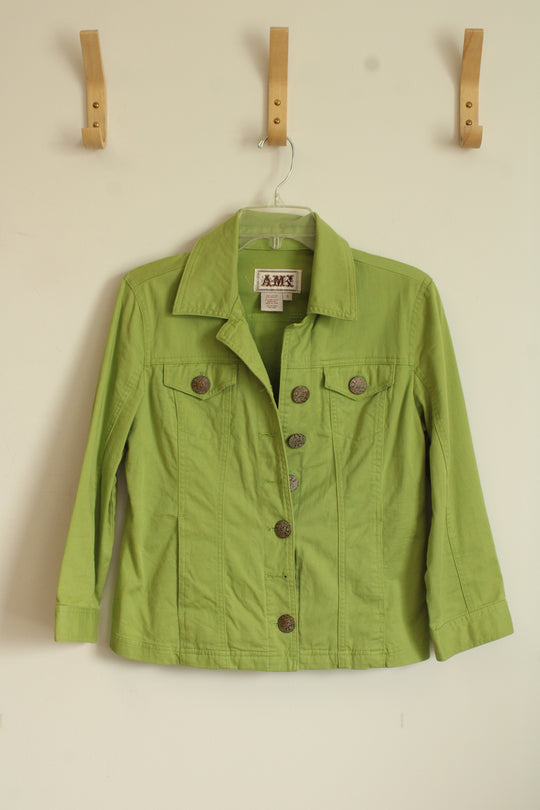 AMI Green Button Front Collared Light Jacket with Decorative Buttons | S