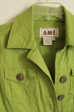 AMI Green Button Front Collared Light Jacket with Decorative Buttons | S
