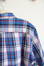 Chaps Easy Care Blue Red Green & White Plaid Button Down Shirt | XL