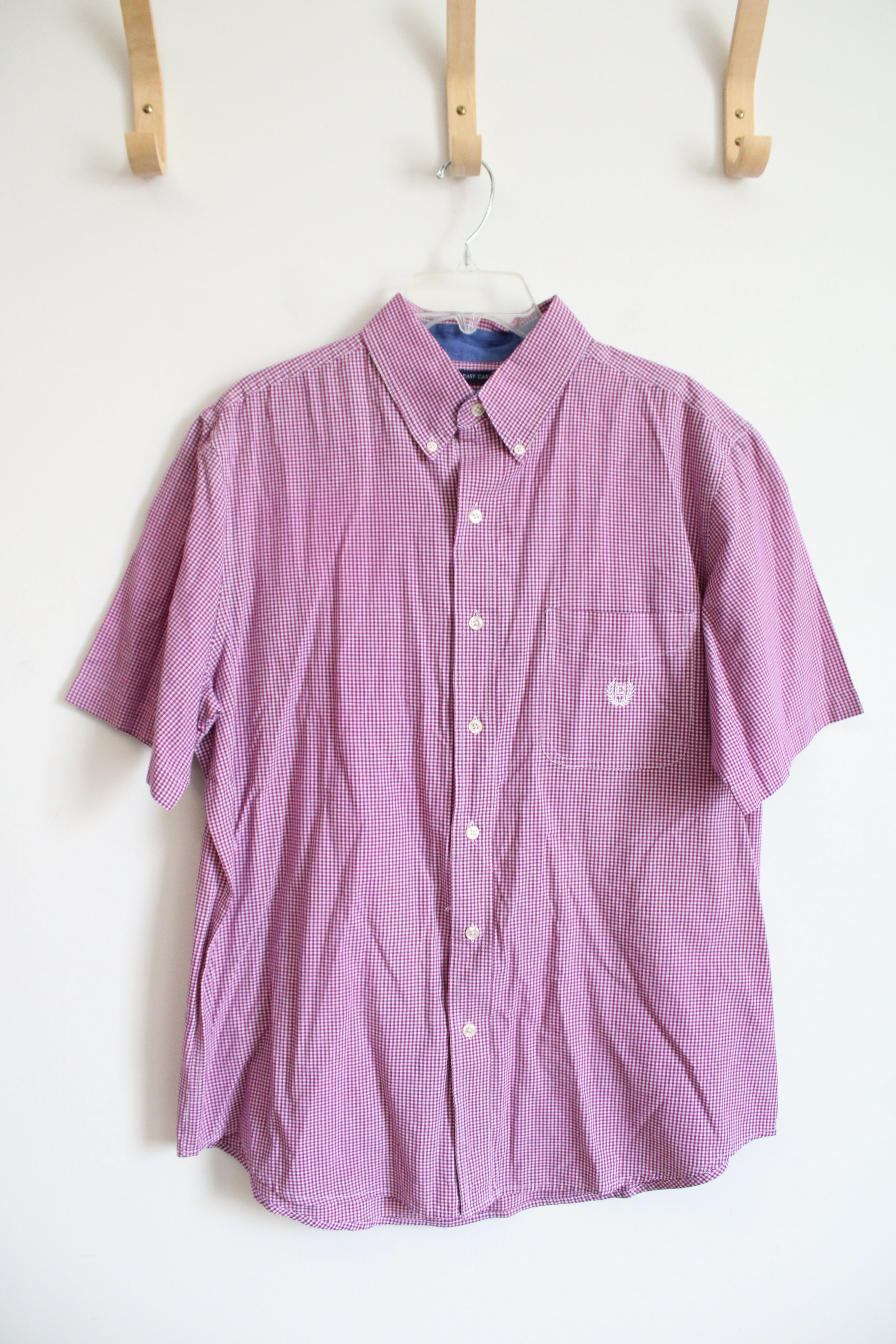 Chaps Easy Care Purple & White Gingham Button Down Shirt | L