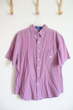 Chaps Easy Care Purple & White Gingham Button Down Shirt | L