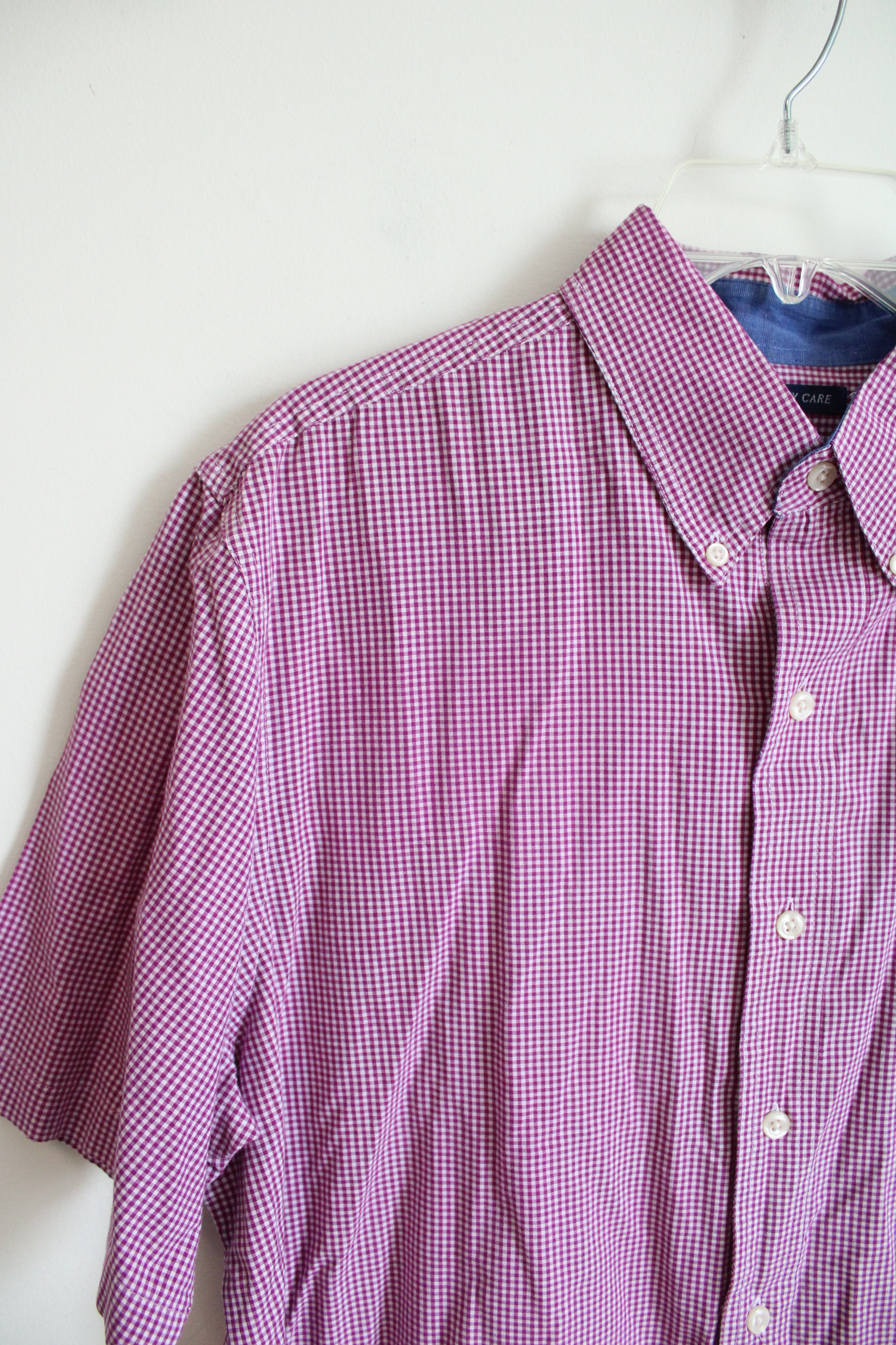 Chaps Easy Care Purple & White Gingham Button Down Shirt | L
