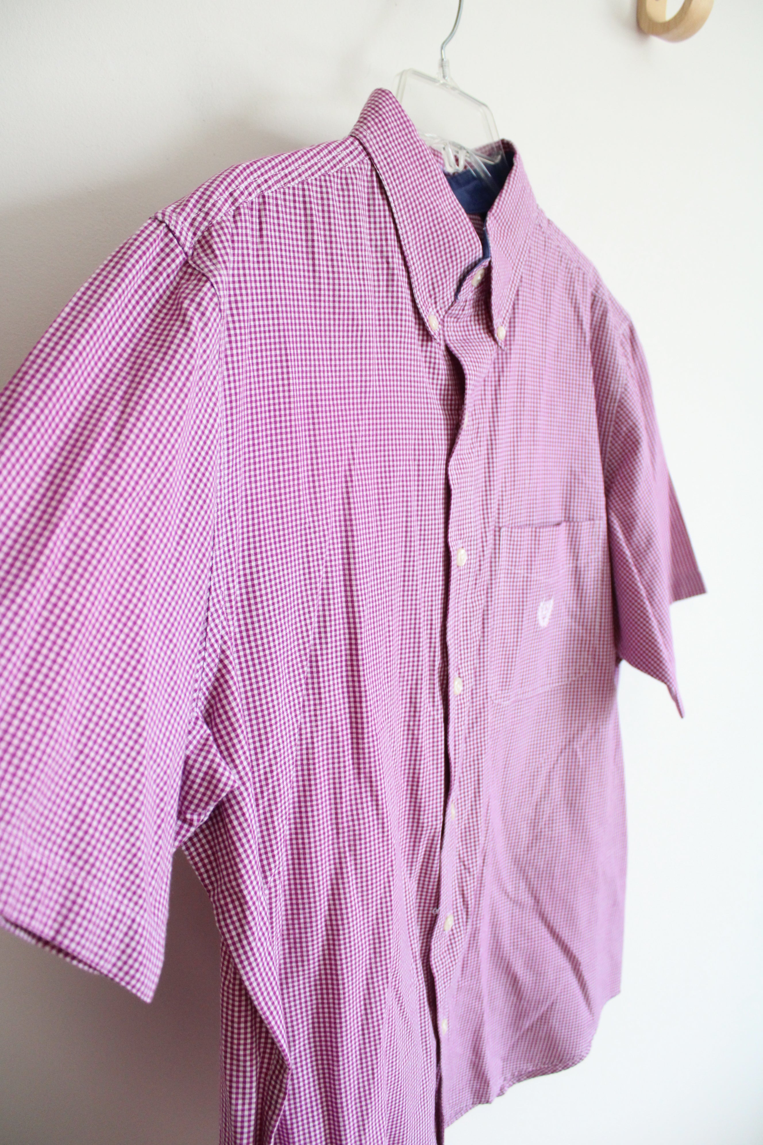 Chaps Easy Care Purple & White Gingham Button Down Shirt | L