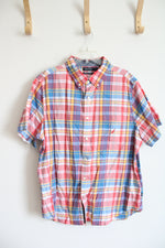 Nautica Slim Fit Stretch Red Blue White & Yellow Plaid Button Down Shirt | XL