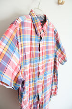 Nautica Slim Fit Stretch Red Blue White & Yellow Plaid Button Down Shirt | XL