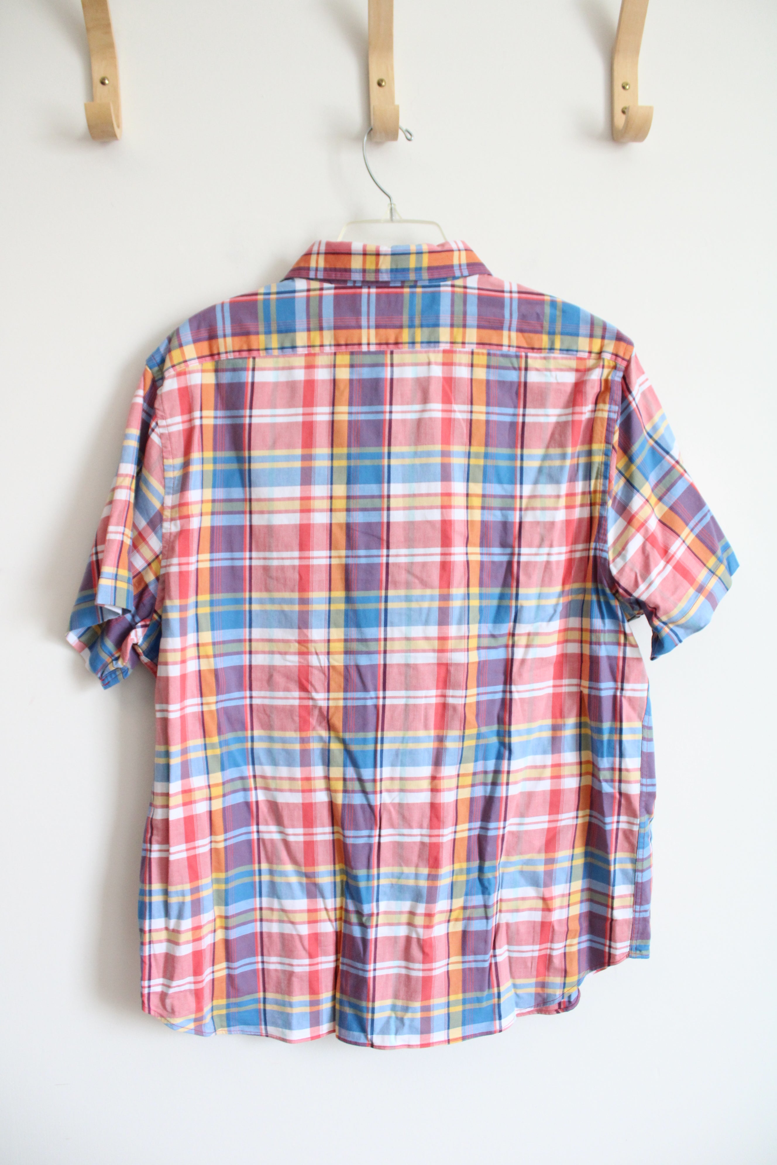 Nautica Slim Fit Stretch Red Blue White & Yellow Plaid Button Down Shirt | XL