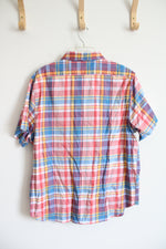 Nautica Slim Fit Stretch Red Blue White & Yellow Plaid Button Down Shirt | XL