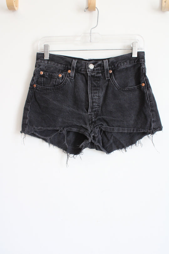 Levi Strauss 501 Black Denim Distressed Shorts | 29