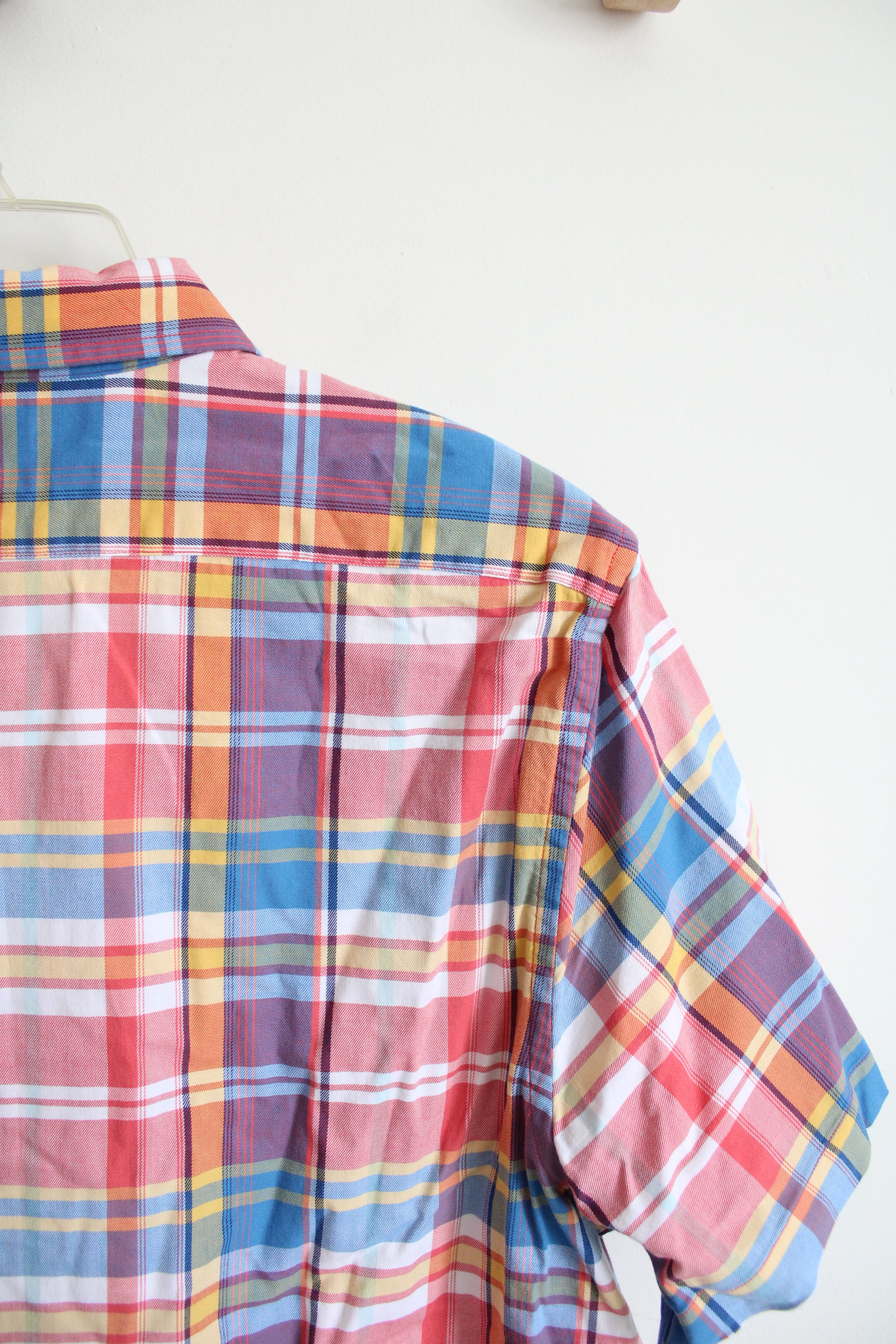 Nautica Slim Fit Stretch Red Blue White & Yellow Plaid Button Down Shirt | XL
