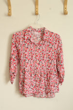 No Boundaries Pink Floral Fit and Flare Ruffle Top with Back Tie | L