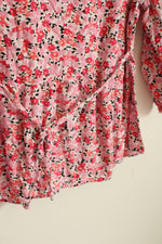No Boundaries Pink Floral Fit and Flare Ruffle Top with Back Tie | L