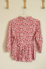 No Boundaries Pink Floral Fit and Flare Ruffle Top with Back Tie | L