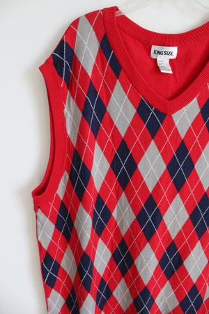 KingSize Red Blue Argyle Knit Sweater Vest | 4XL
