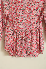 No Boundaries Pink Floral Fit and Flare Ruffle Top with Back Tie | L