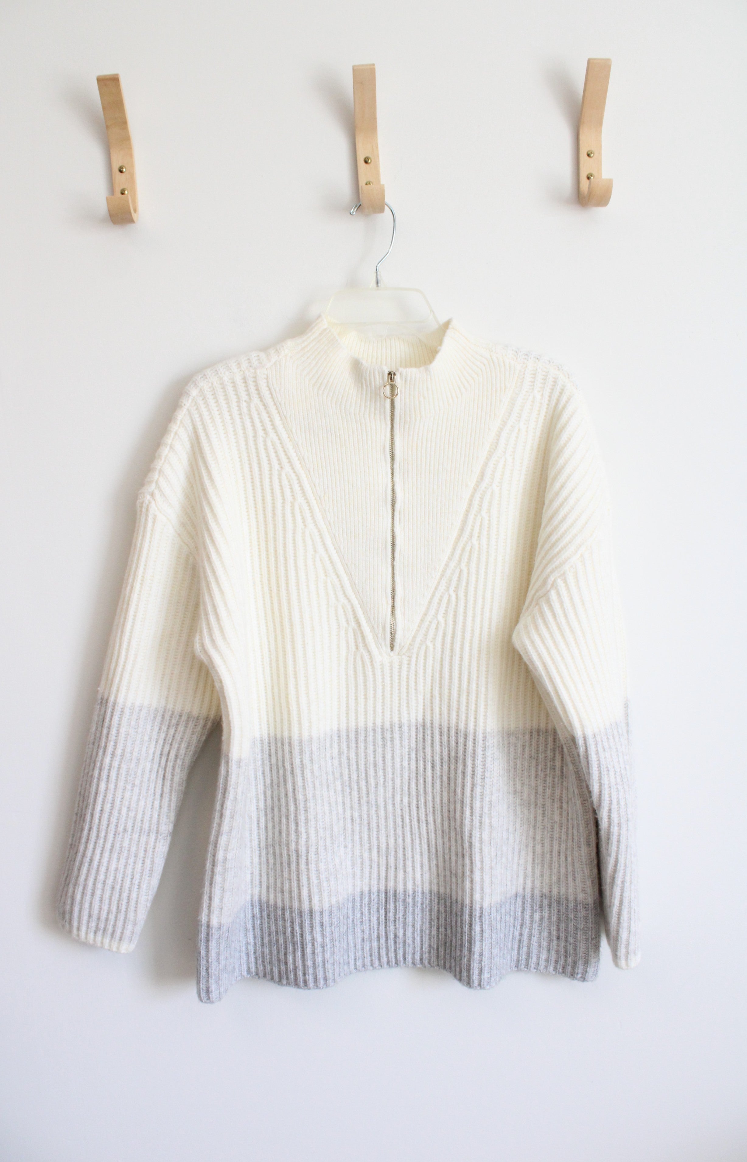 NEW Talbots Cream & Gray Quarter Zip Sweater | XL
