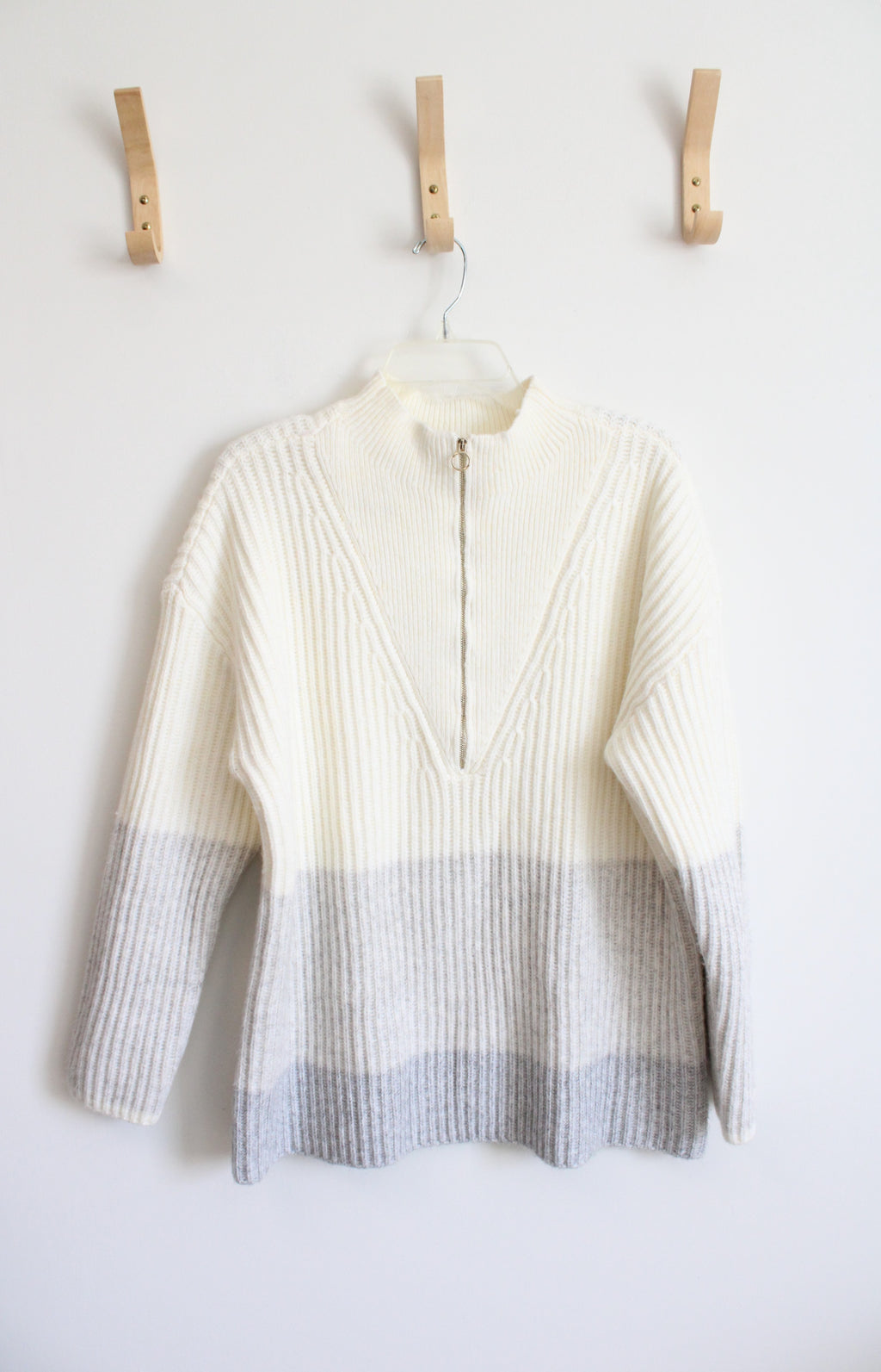 NEW Talbots Cream & Gray Quarter Zip Sweater | XL