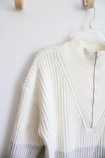 NEW Talbots Cream & Gray Quarter Zip Sweater | XL