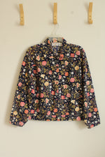 New Identity Blue Background with Flowers Button Down Jacket | M