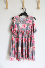 Gray & Pink Floral Cold Shoulder Dress | Size 6/7