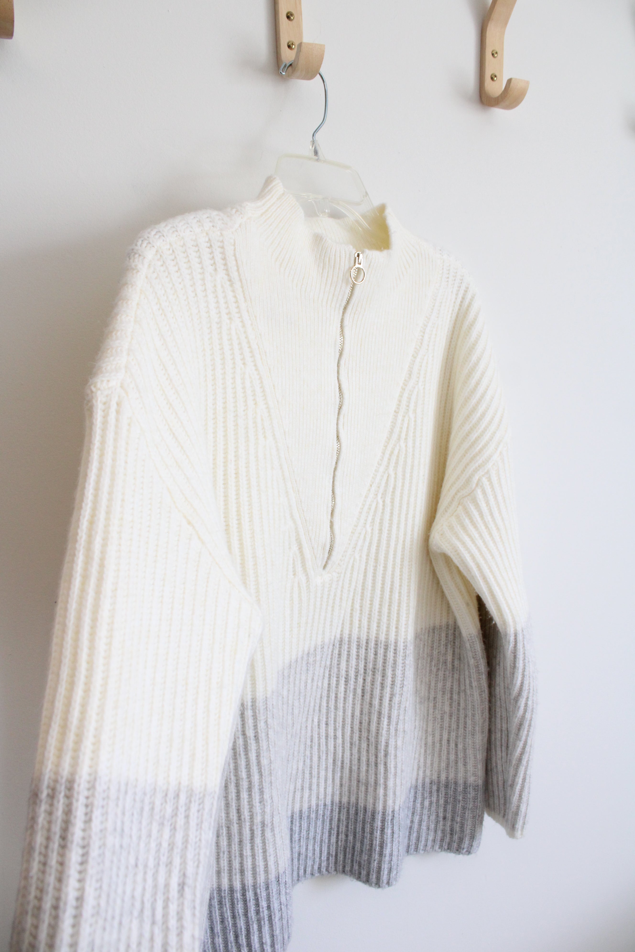 NEW Talbots Cream & Gray Quarter Zip Sweater | XL