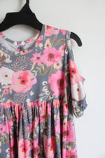 Gray & Pink Floral Cold Shoulder Dress | Size 6/7