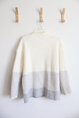 NEW Talbots Cream & Gray Quarter Zip Sweater | XL